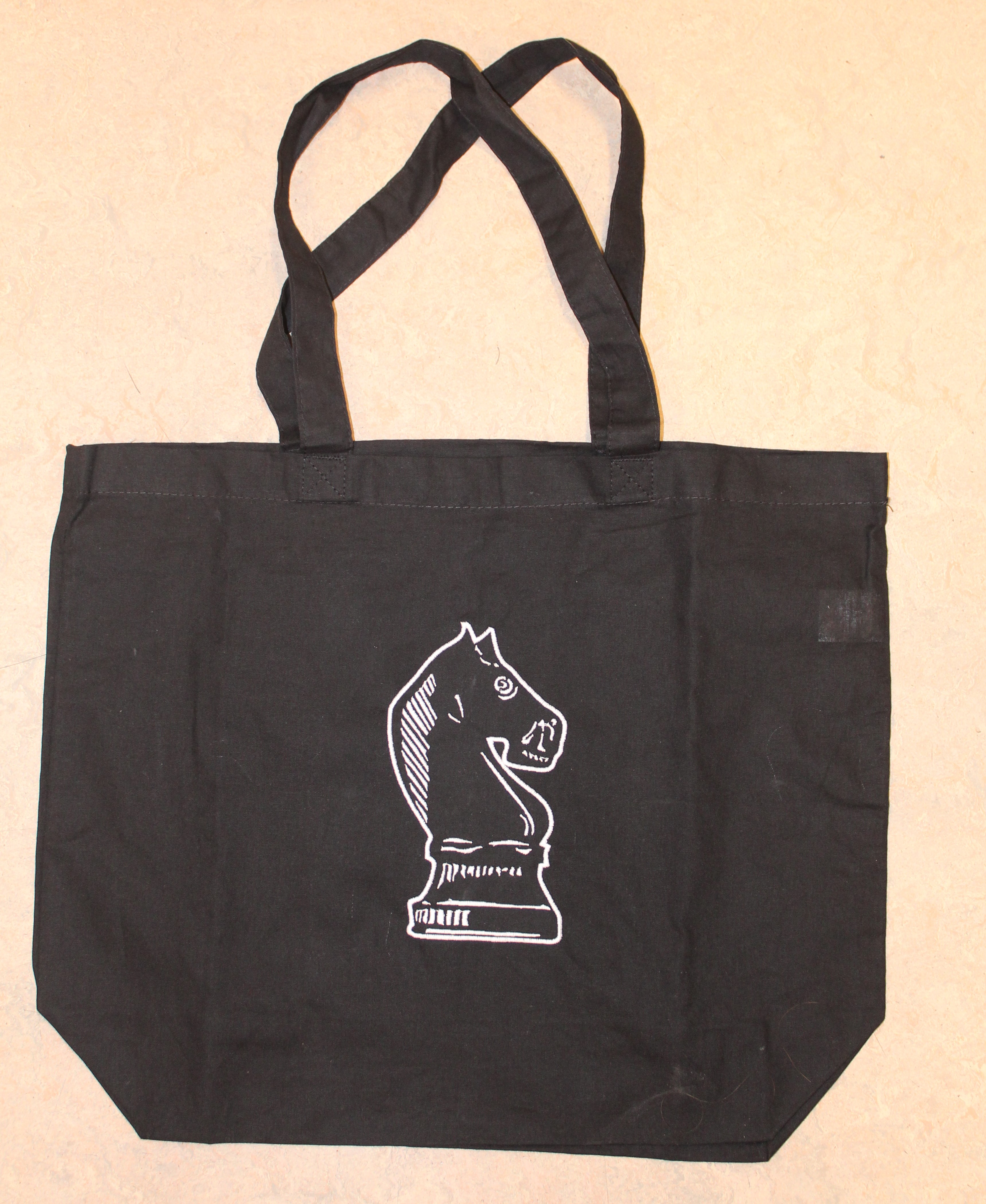 Black embroidered bag with logo knight