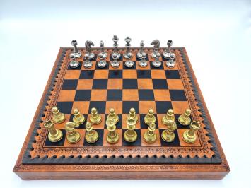 Leather chess cassette with metal pieces