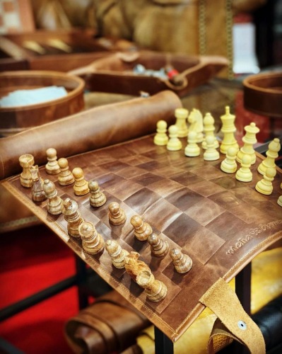 Magnetische leren oprolbare schaakset - Melia games